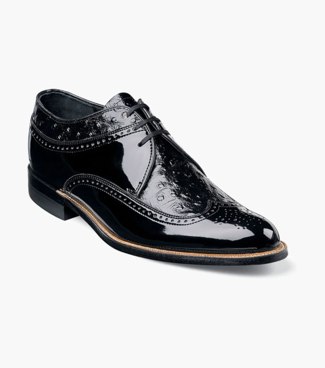 DAYTON Ostrich Wingtip Oxford-Black | STACY ADAMS