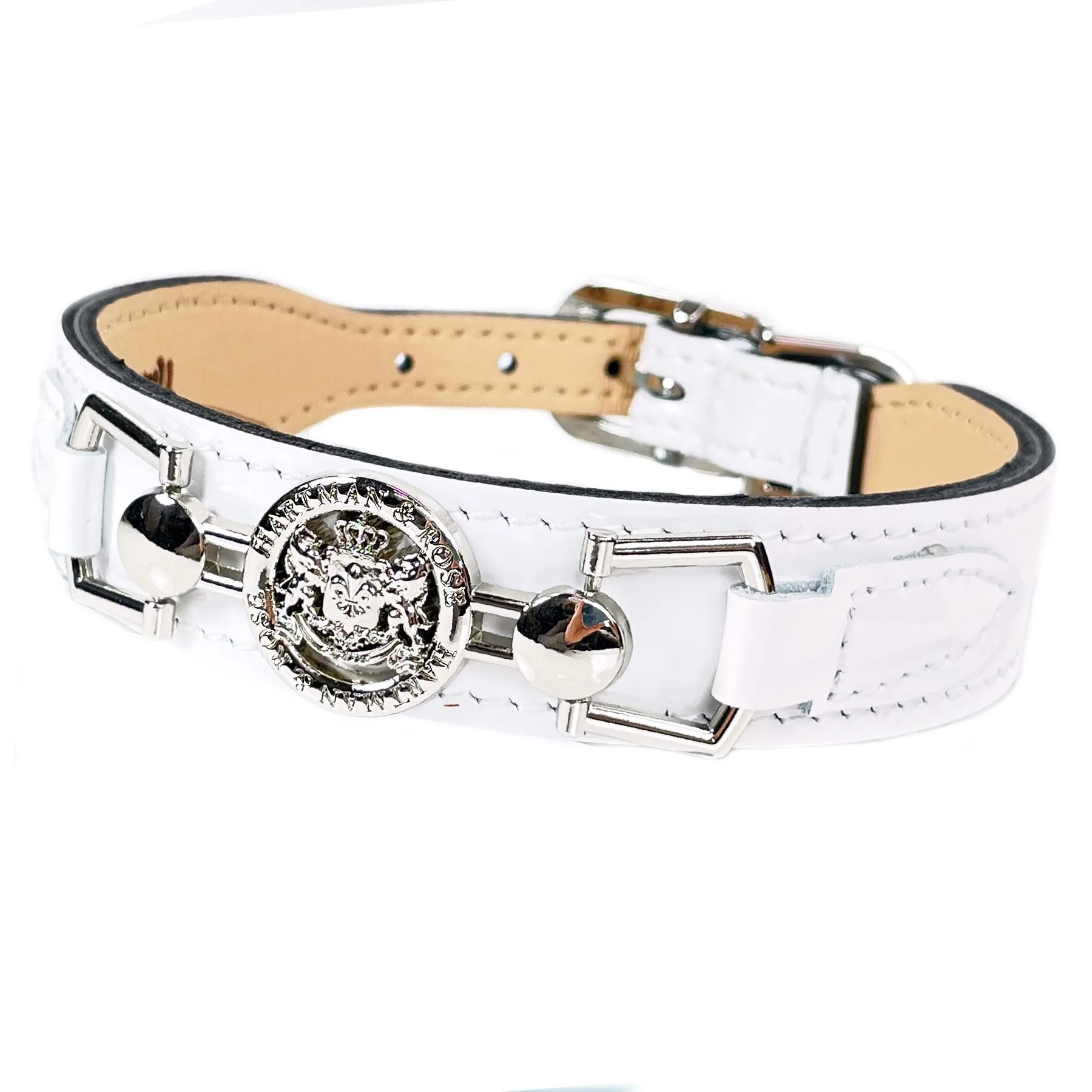 Dynasty Dog Collar in White Patent & Nickel