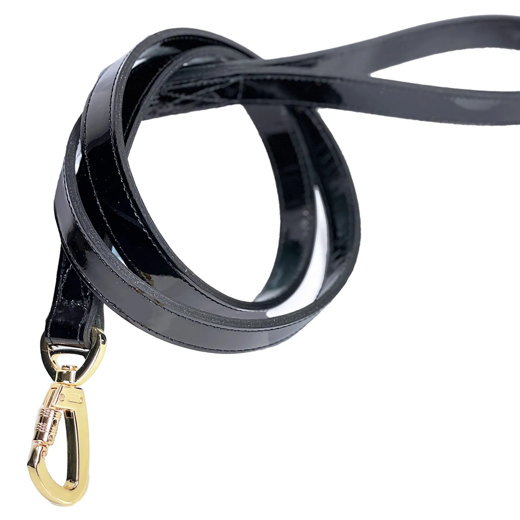 Estate Dog Leash in  Black Patent & Gold