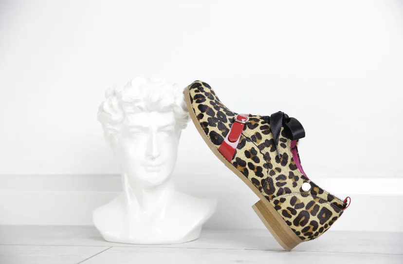 Excuse Moi - Leopard cow hide lace up