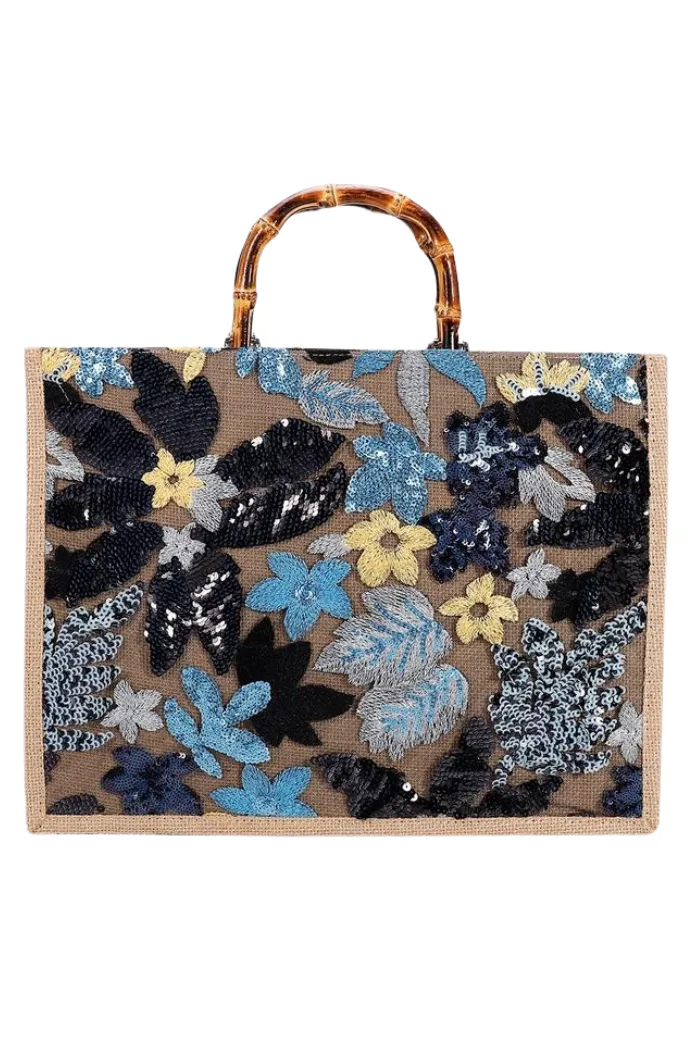 Floral Sequin Canvas Bag