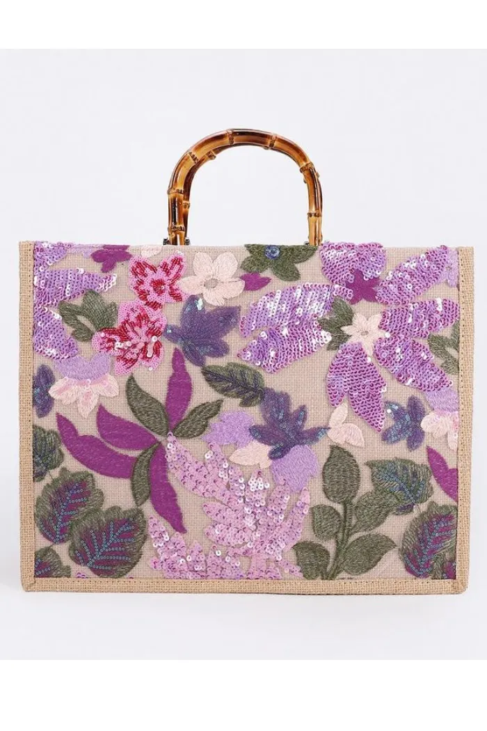 Floral Sequin Canvas Bag