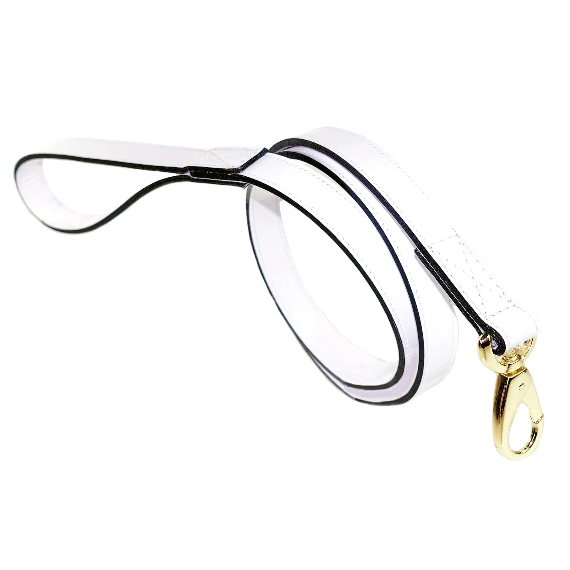 Georgia Rose Dog Leash in White Patent & Gold