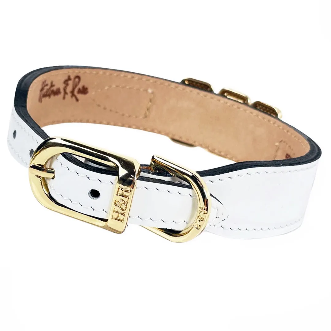 Imperial Dog Collar in White Patent, Golden Shadow & Gold