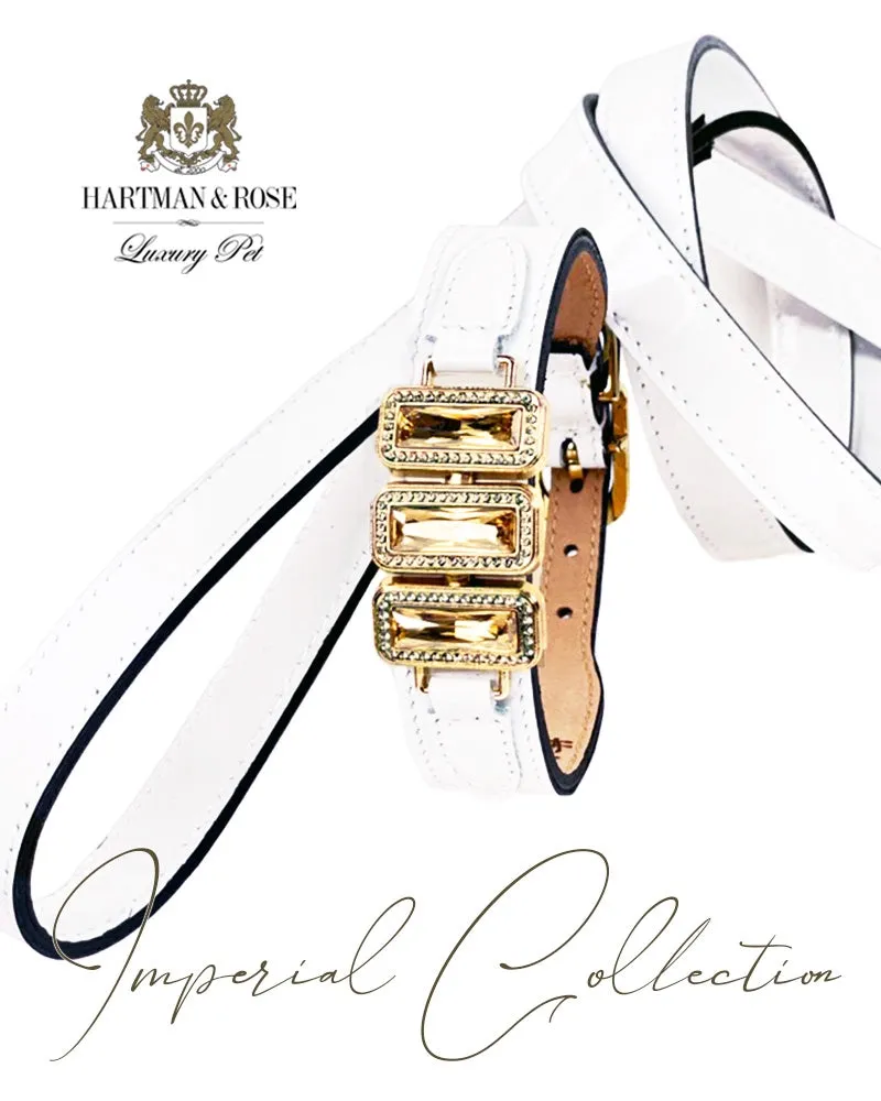 Imperial Dog Collar in White Patent, Golden Shadow & Gold