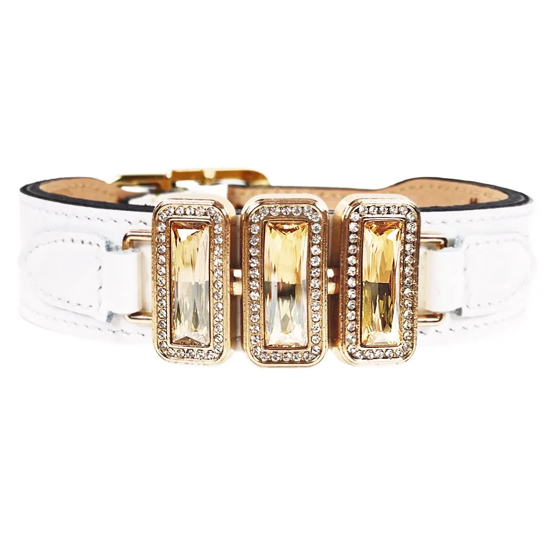 Imperial Dog Collar in White Patent, Golden Shadow & Gold