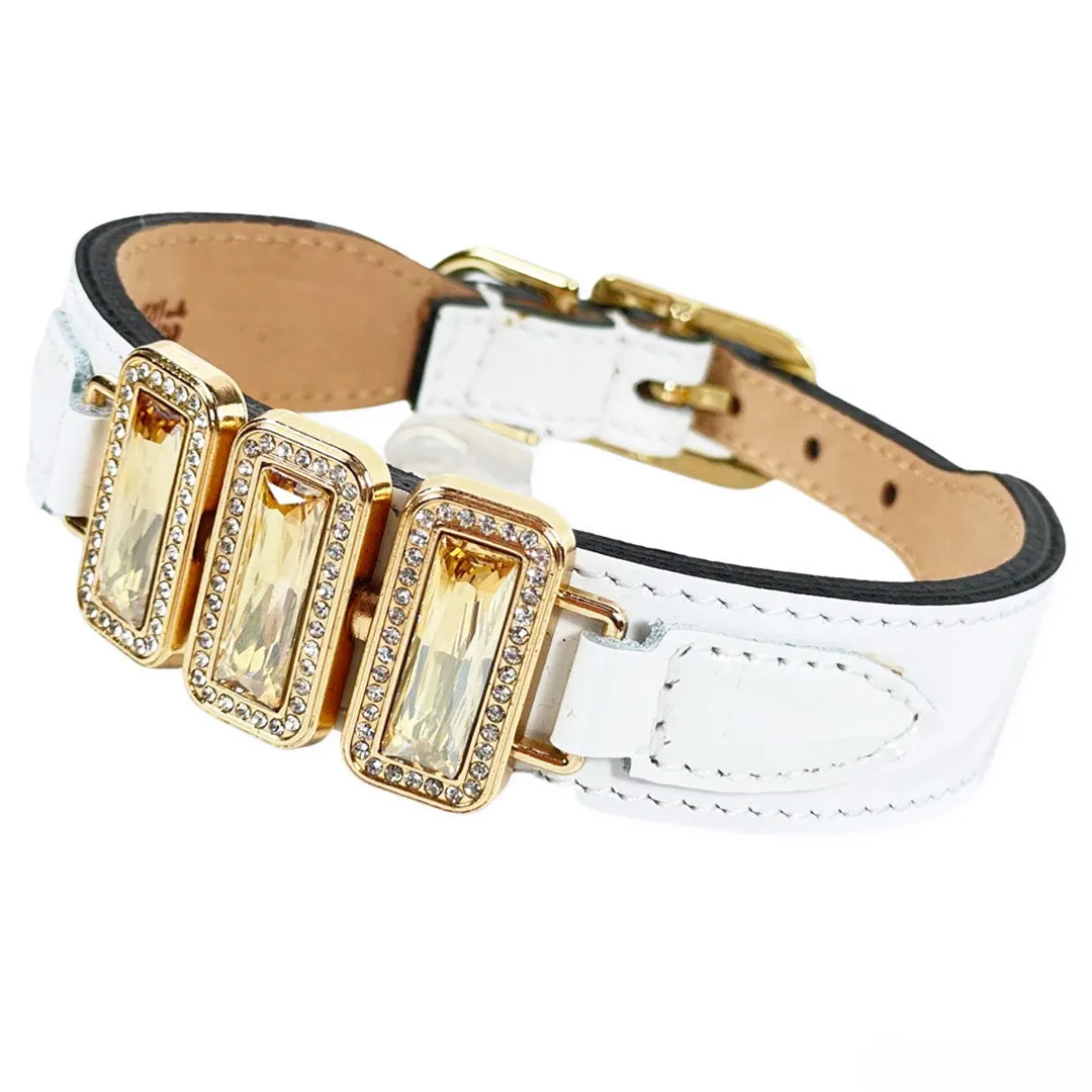 Imperial Dog Collar in White Patent, Golden Shadow & Gold