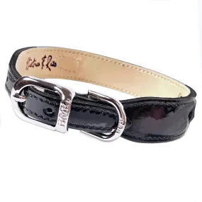 Italian Black Patent Dog Collar in Nickel