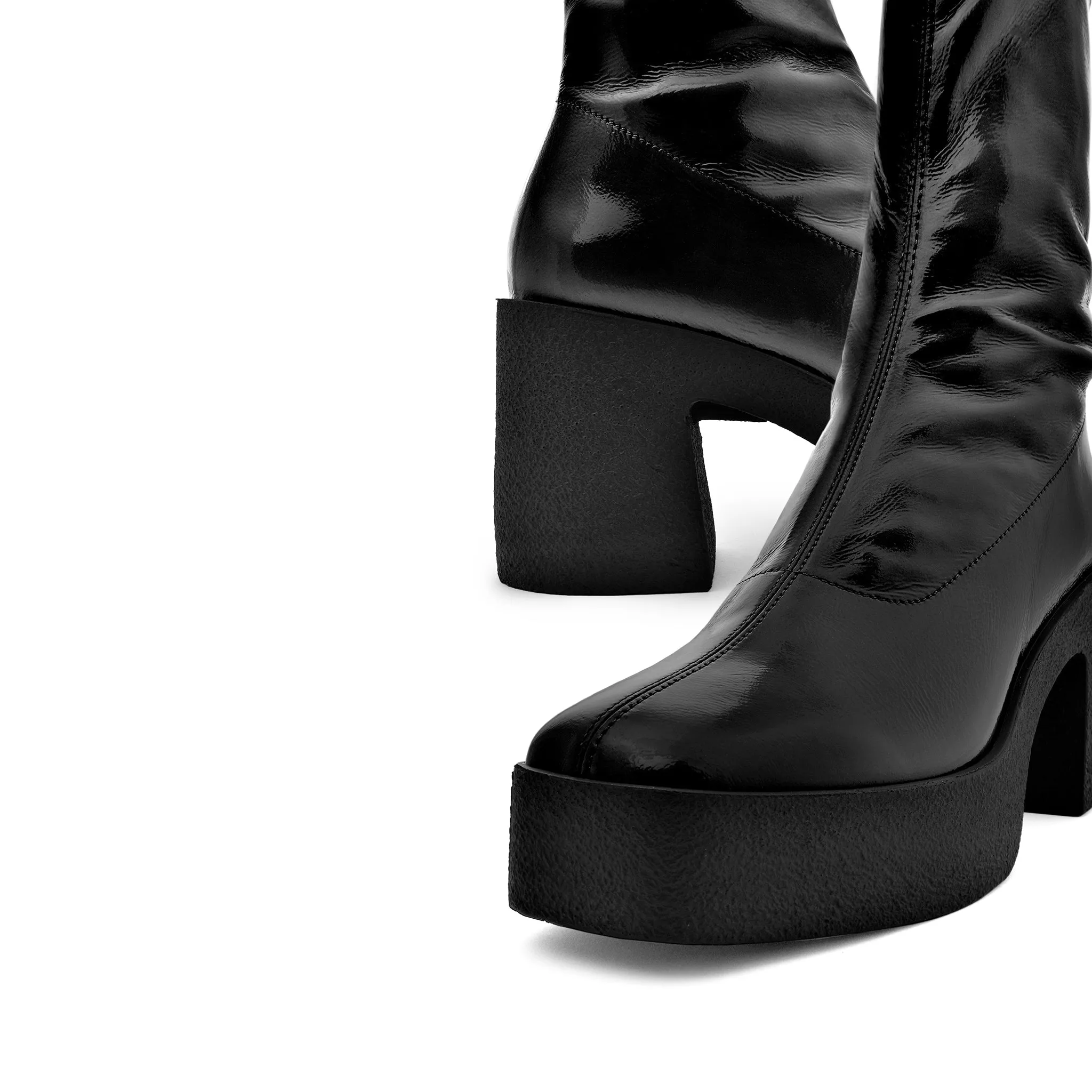 Izumi Black Patent Stretch Leather Chunky Boots