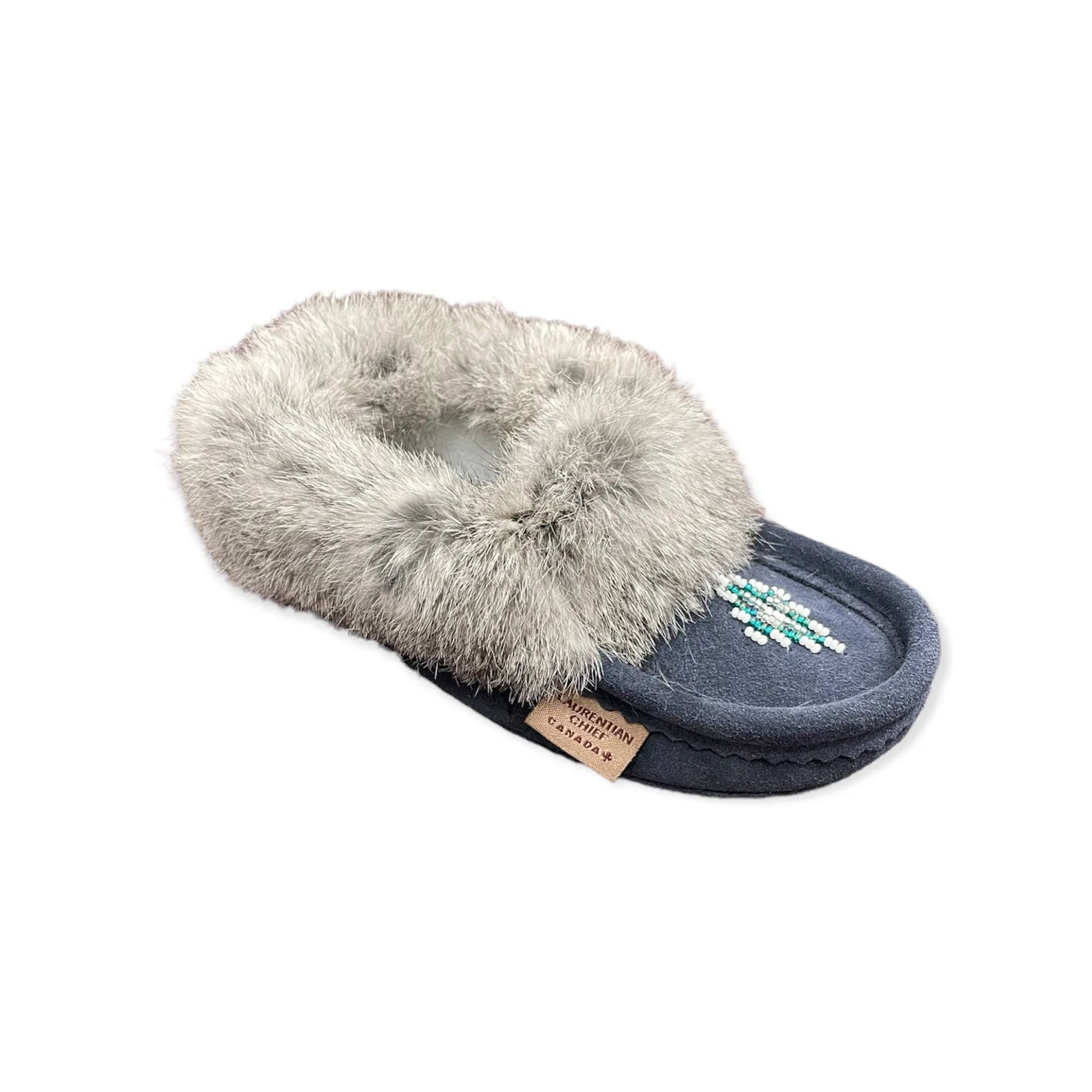 Kid's Fur Moccasin - Navy Suede