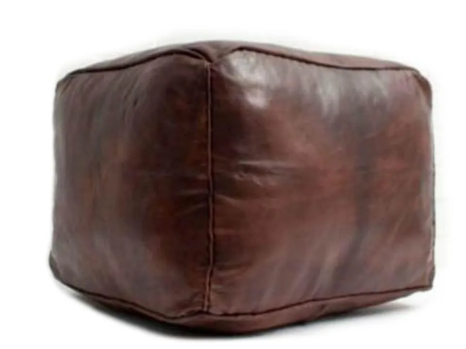 Moroccan Leather Pouf / Ottoman - Square - Brown - Sylia