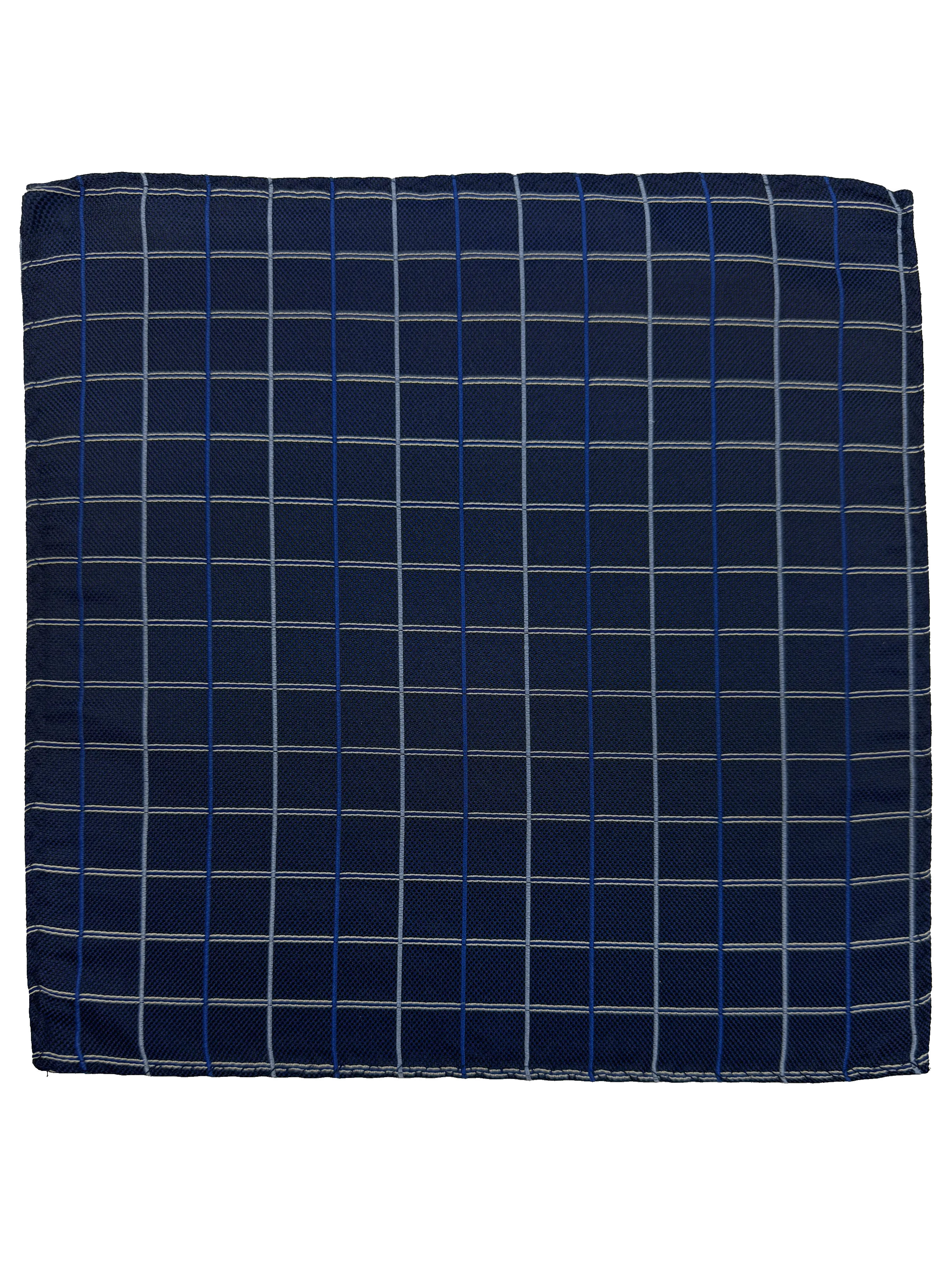 Navy Check Print Silk Pocket Square