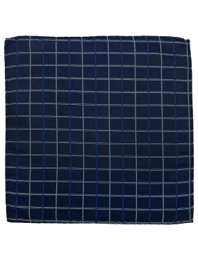 Navy Check Print Silk Pocket Square