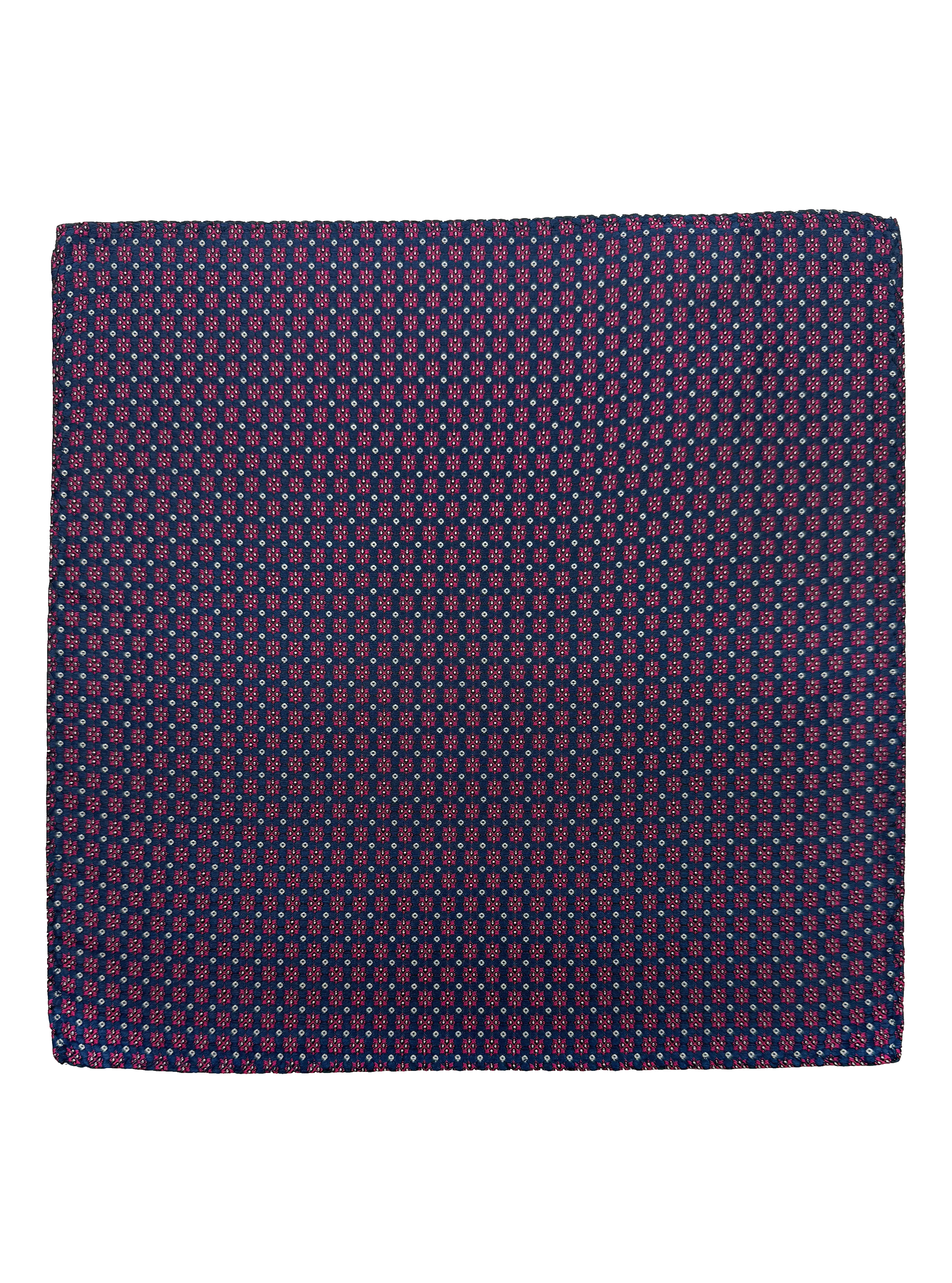 Navy Red Octagram Print Silk Pocket Square