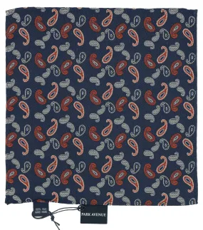 Navy Red Paisley Print Silk Pocket Square