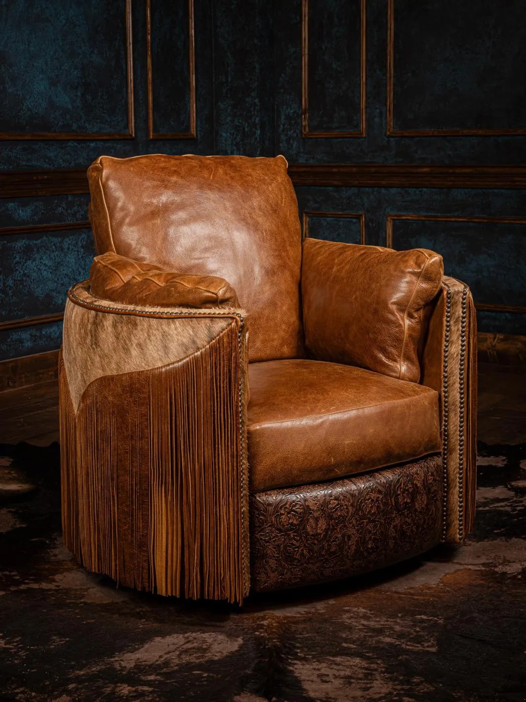 Outback Fringe Leather Snug Swivel Recliner