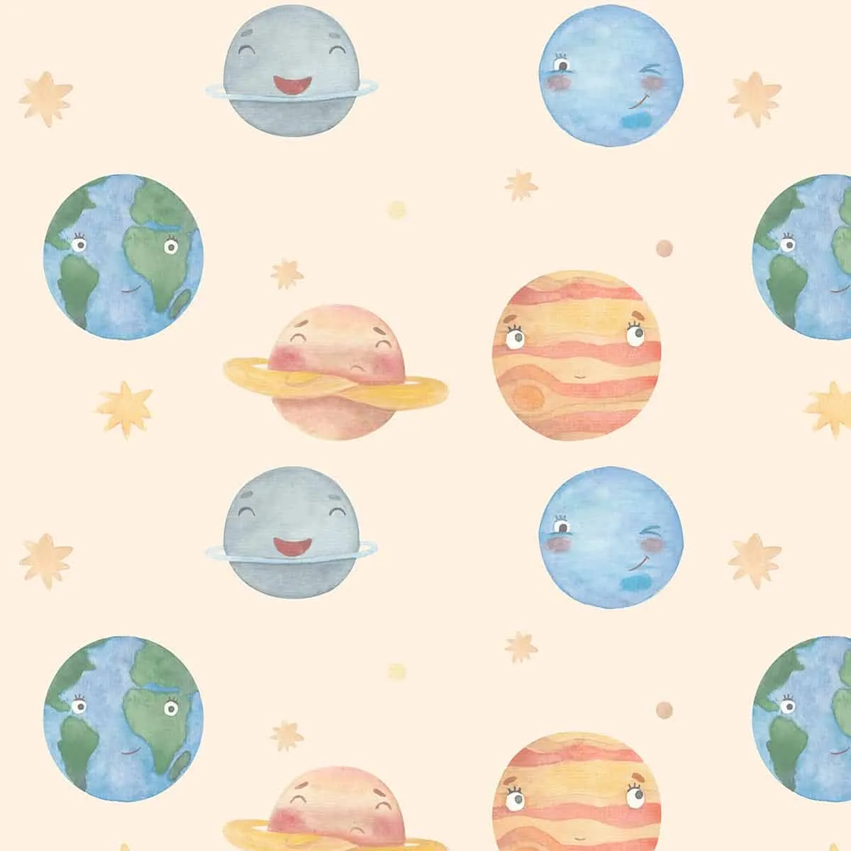 Planetary Playtime, Space Theme Wallpaper for Kids Room, Cream