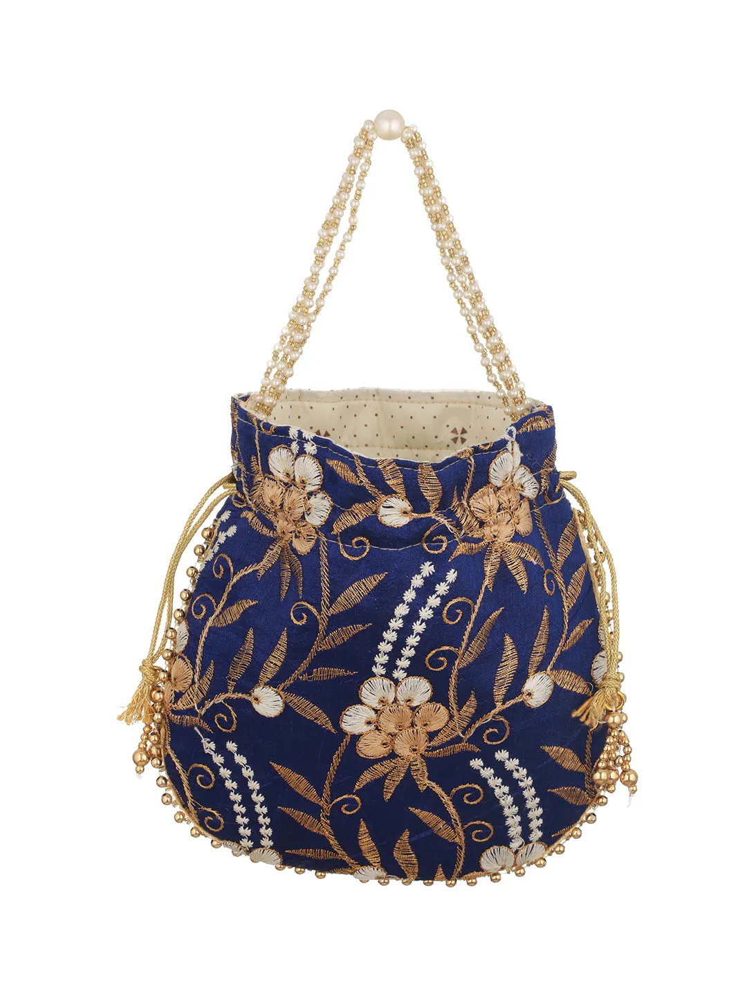 Royal Blue & Gold Embroidered Embellished Potli Clutch