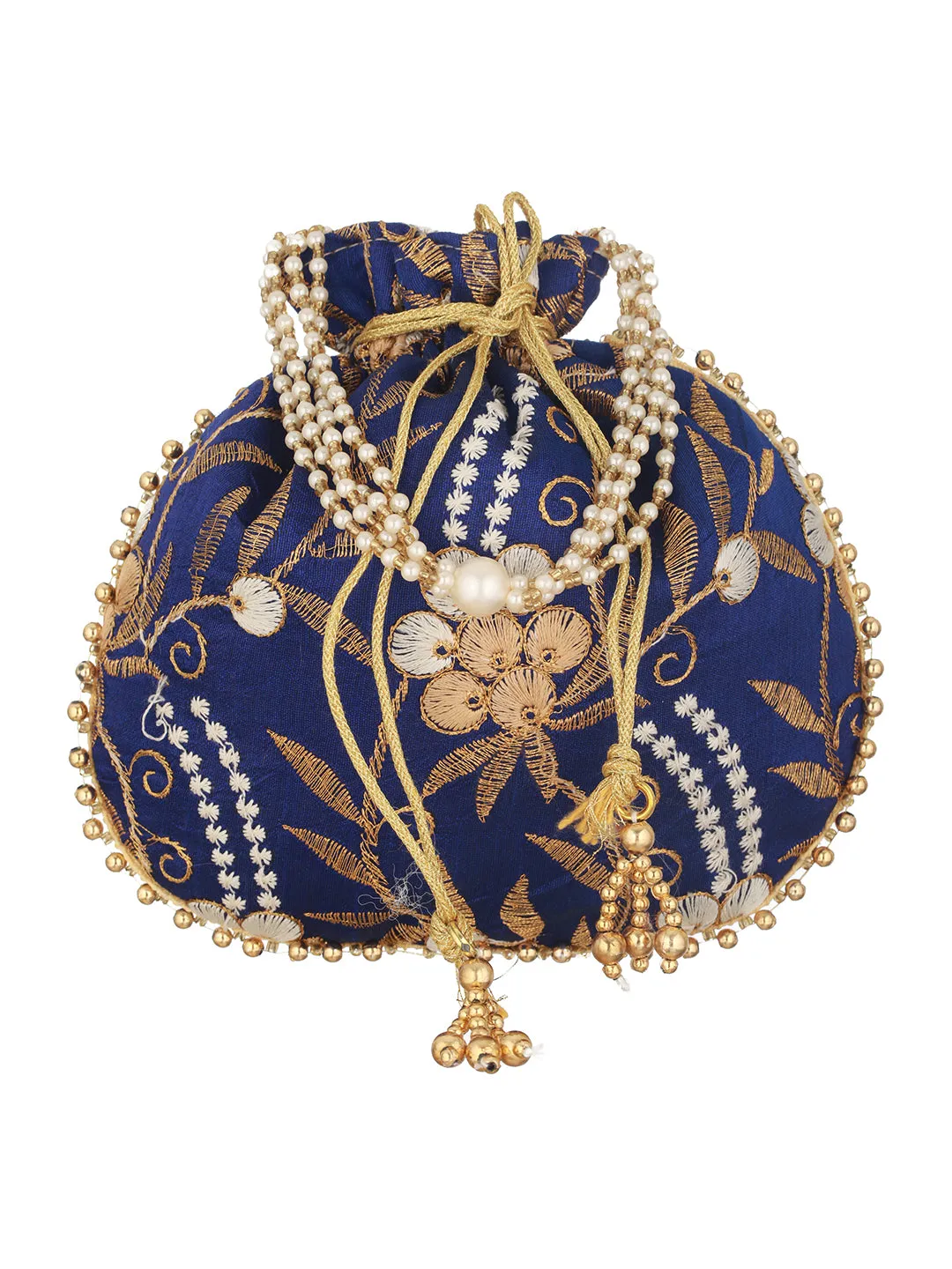 Royal Blue & Gold Embroidered Embellished Potli Clutch