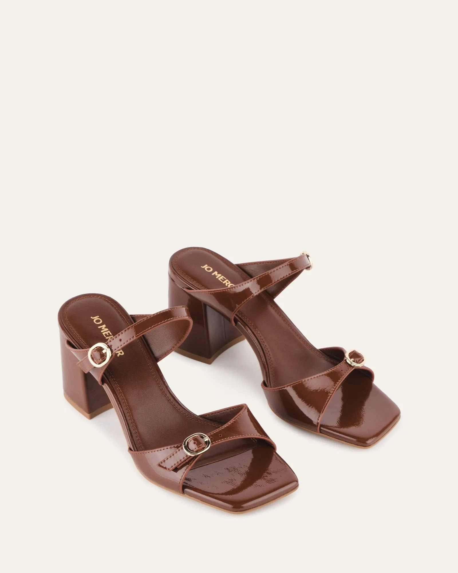 SPENCER MID HEEL SANDALS CHESTNUT PATENT