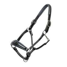 The Cadet Blue-Black Patent Croc Leather Halter (Pathway to the Podium Collection)