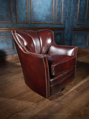 Western Scarlet Leather Swivel Chair