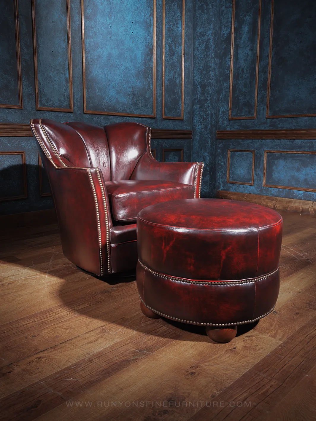 Western Scarlet Leather Swivel Chair