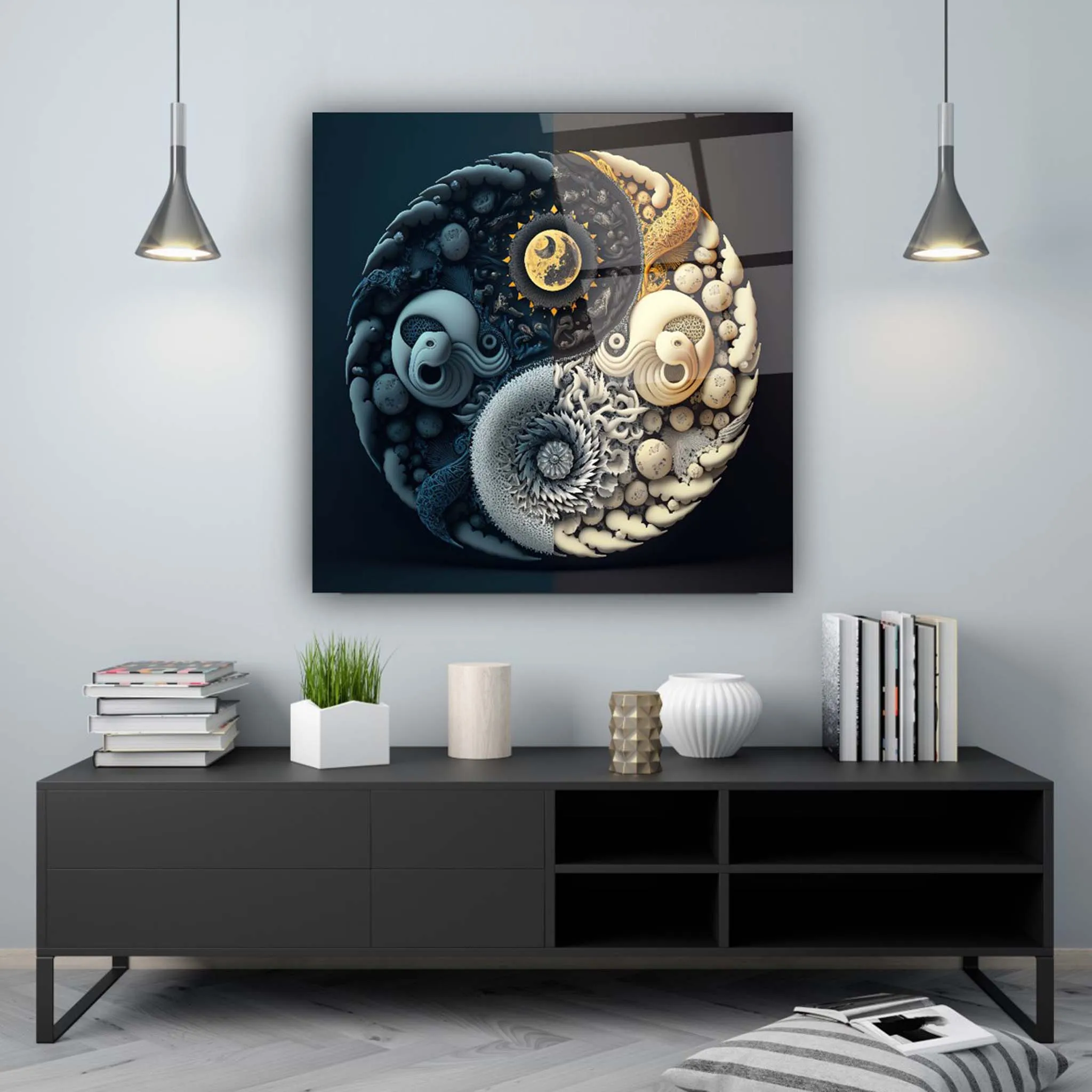 Ying Yang Glass Wall Art 3